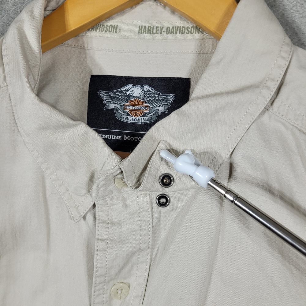 Harley-Davidson Button Up Shirt Mens XL Beige Logo Tape Snap Collar 99081-12VM - Picture 4 of 10